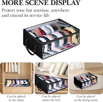 Hat Organizer for Baseball Caps, Non-Woven Wide Hat Storage Box with Handle, Large Hat Racks Holder for Bedroom Closet (Black)