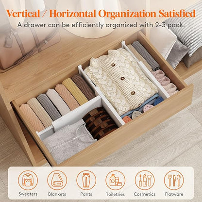 Lifewit 5 Pack 6" High Drawer Dividers 34-56cm/13.5-22" Adjustable Drawer Organizer for Clothes/Utensils, Expandable Drawer Separator in Dresser/Kitchen/Bedroom/Office Organization & Storage White