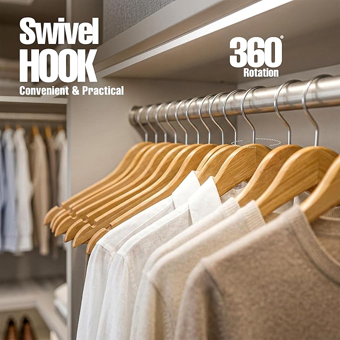 Utopia Home Premium Wooden Hangers 80 Pack - Durable & Slim Coat Hanger - Suit Hanger with 360-Degree Rotatable Hook - Wood Hangers with Shoulder Grooves (Natural)