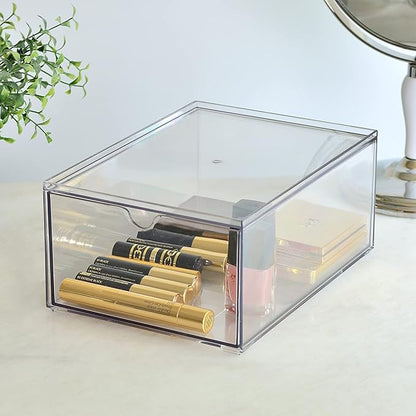 Youngever 2 Pack Stackable Plastic Organiser Drawers, Clear Cosmetic Organizers, Makeup Organiser Drawers