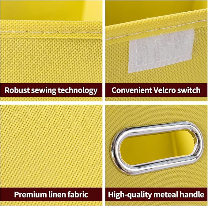 STOREONE Fabric Storage Cube Bins Foldable Organizer Container Collapsible Basket with Lids and Metal Handles, for Home, Bedroom, Closet 6 Pcs (multicolour-yellow)
