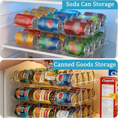 Can Organizer for Pantry, 2 Tier Canned Food Goods Storage Organizer, Clear Soda Can Organizer for Refrigerator Stackable Can Dispenser Rack Holders for Pantry Cabinet Fridge Countertop, Holds 24 Cans