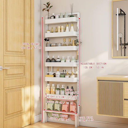 ABCOOL Behind Door Storage Organizer Rack, 6 Tier Adjustable Hanging Baskets Free Standing Thin Metal Space Savers Room Storage Organizers, Back of Door Heavy Duty Storage