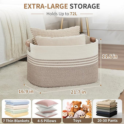 Extra Large Laundry Basket Hamper, 72L Cotton Rope Storage Bin for Blankets, Toys, Clothes, Decorative Nursery Hamper for Living Room, Baby Nursery, Bathroom, Bedroom, Kids Storage, Light Brown