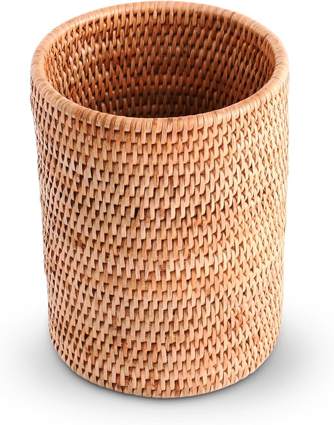 Vagabond House Hand Woven Rattan Utensils Holder - 8 Inches Tall x 5.5 Inches Diameter - Natural and Durable Eco-Friendly Material for Storing and Organizing Kitchen Utensils