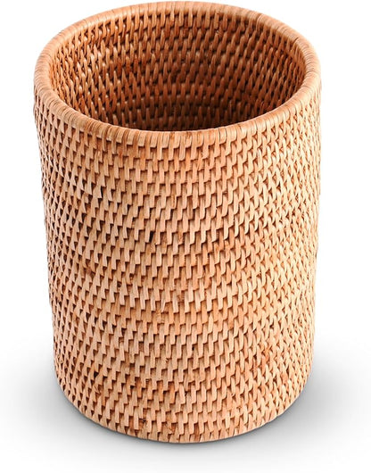 Vagabond House Hand Woven Rattan Utensils Holder - 8 Inches Tall x 5.5 Inches Diameter - Natural and Durable Eco-Friendly Material for Storing and Organizing Kitchen Utensils