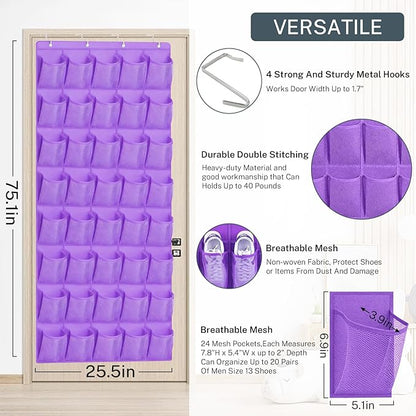 40-Pocket Over the Door Shoe Organizer - Large Mesh Pocket Hanging Shoe Organizer,Behind the Door Shoes Storage Holder Hanger