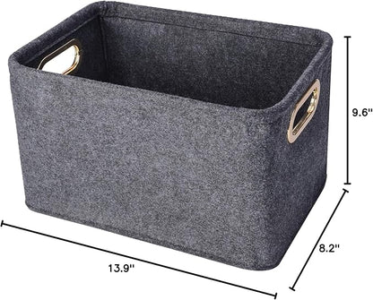 Collapsible Storage Bins Foldable Felt Fabric Storage Basket Organizer Boxes Containers with Handles Metal Handles for Nursery Toys,Kids Room,Clothes,Towels,Magazine