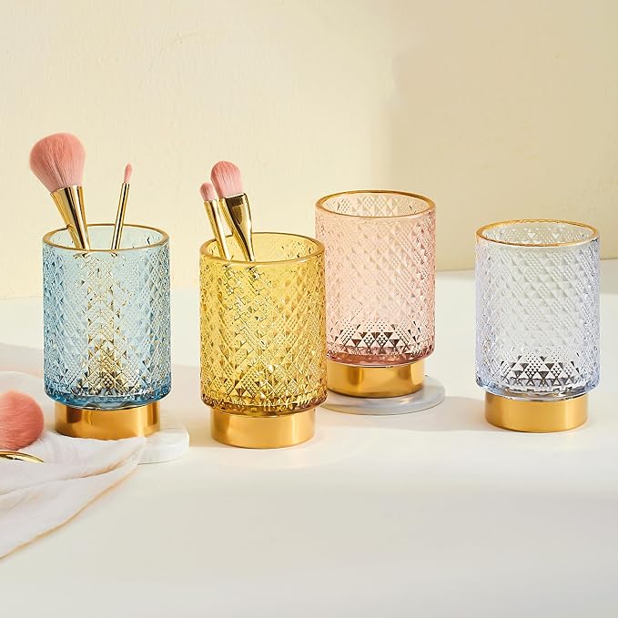 Makeup Brush Holder Organizer,Toothbrush Holders,Desk Pen Pencil Holder,Multifunctional Vintage Glass Brush Cup（A45-3-US）