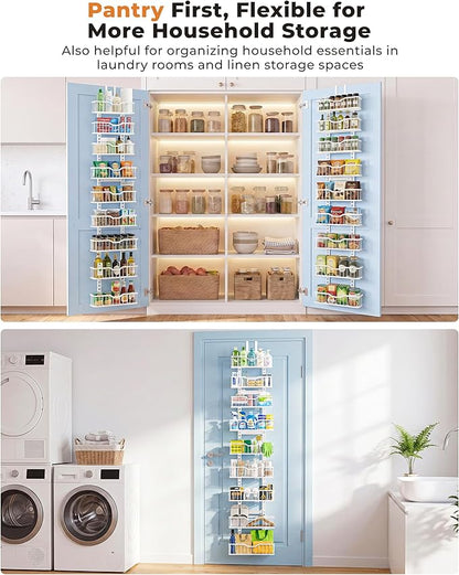 EVERIE Over the Door Pantry Organizer, 9-Tier Heavy Duty Door Storage Rack with Solid Bottom Baskets, Stable No-Bumping Design, Adjustable Hanging Shelves for Kitchen Pantry