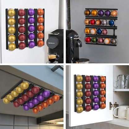 Magnetic Coffee Pod Holder Compatible with Nespresso VertuoLine Capsules –20-Pod Organizer for Refrigerator, Neodymium Magnet Mount, Space-Saving Coffee Storage Black
