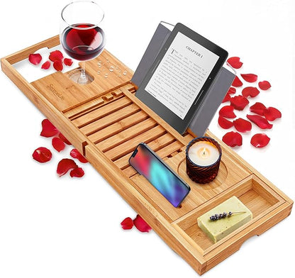 SereneLife Premium Bathtub Tray Caddy, Expandable Bath Tray, Unique House Warming Gifts, Gift for Mom, Women, New Home, Wedding, Anniversary, Bridal Shower, Universal Fit for All Tub - Classic