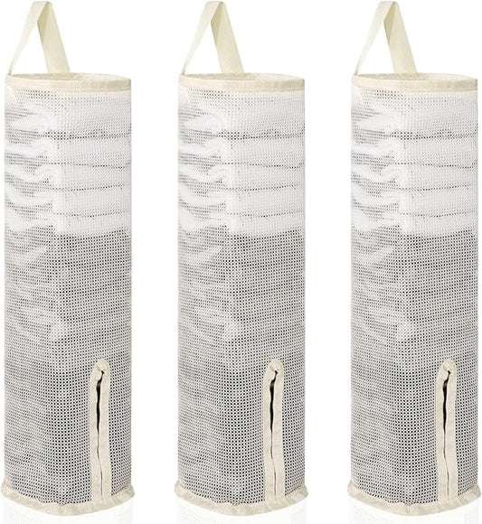 Hanging Sock Storage Bag,Wall Mount Multifunctional Bag,Sock Underwear Organizer,Hanging Closet Organizer,Saver Kitchen Storage Holder for Storing Socks Ties Plastic Bag 3PCS (Beige)