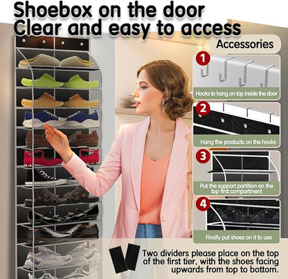 Kotkn Over The Door Shoe Organizer with 12 Large Breathable Pockets - Durable Hanging Storage for the Entire Family's Shoes (Black)