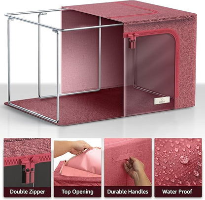 Sorbus Storage Bins with Metal Frame - Stackable & Foldable Clothes Organizer Bags - Oxford Fabric Storage Containers with Large Clear Window & Carry Handles Organization for Bedding Linen & Clothing