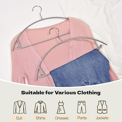 Amber Home 30 Pack No Shoulder Bump Metal Suit Coat Hangers, Non Slip PVC Coating Clothes Hangers, Curved Design to Protect Sweater, Shirt, Dress (Grey)