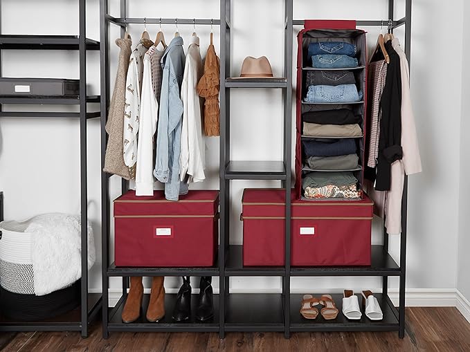 Covermates Keepsakes Hanging Closet Organizer – Heavy Duty Vertical Wardrobe Storage Shelves for Sweaters, Handbags, and Shoes – Acid-Free Interior Lining, Scarlett Red