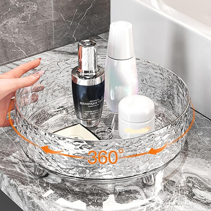 360 Rotating Makeup Organizer, Cosmetics Lazy Susan Spinning Skincare Storage for Vanity, Turntable Perfume Trays for Dresser Bathroom Countertop and Kitchen (Clear)