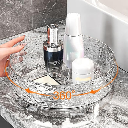 360 Rotating Makeup Organizer, Cosmetics Lazy Susan Spinning Skincare Storage for Vanity, Turntable Perfume Trays for Dresser Bathroom Countertop and Kitchen (Clear)