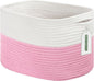 ECDYQXVU Cotton Rope Shelf Storage Basket, 15x10x9 in, Shelf Storage Baskets for Clothes, Towels, Books, Laundry (White/ Pink, 1 Pack)