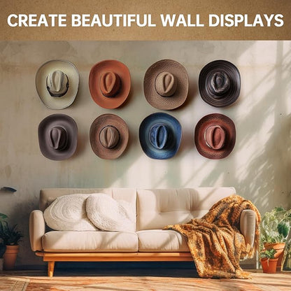 NiHome 8-Pack Wall Mount Clear Acrylic Cowboy Hat Holders for Baseball Caps & More, Versatile Accessory Organizer, Space-Saving Design With Dual Installation Options, Protects Shape