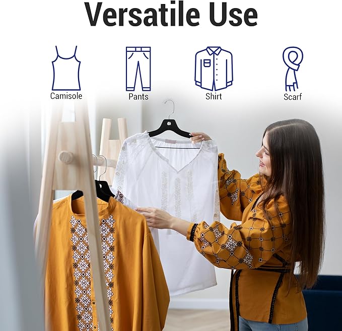 Victory Display Heavy Duty Black Plastic Hangers for Clothes | Space-Saving Slim Hangers with Swivel Hooks | Sturdy Plastic Hanger for Wardrobe Organization and Closet Storage | 17 inches | 100 Pack
