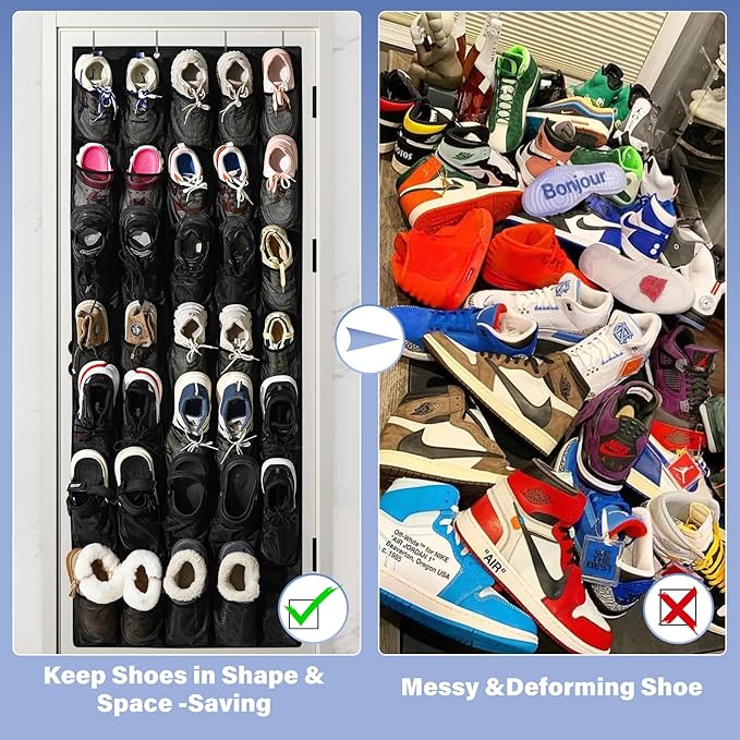 35Large Pockets Over The Door Shoe Organizer, Mesh Pockets Shoe Holder Rack, Capacity Shoe Hanging Storage，door shoe rack With 4 Metal Hook.