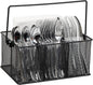 Mind Reader Multi-purpose Storage Caddy with Handle, Desktop Organizer, Cutlery Holder, 4 Compartments, Metal Mesh, Black