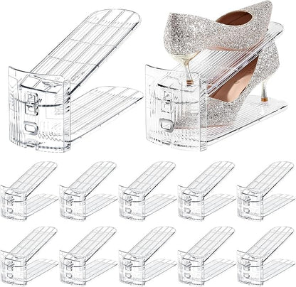 TOPNEW Shoe Slots Organizer for Closet 12 Pack Adjustable Level Shoe Stacker Holder Organization Double Layer Storage Space Saving Shoe Rack Organizer for Closet (Transparent)