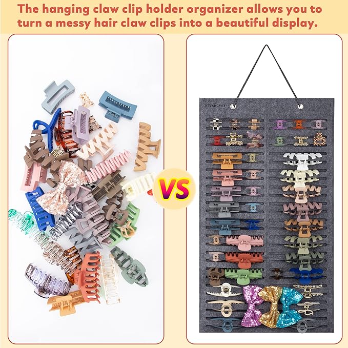 Women Hanging Hair Clip Organizer Display Hair Bows Stand Hanger Claw Clip Storage (Grey)