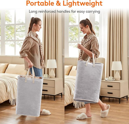 Lifewit 3 Pack Laundry Basket 80L Each, Collapsible Clothes Hamper with Reinforced Handles, Freestanding Waterproof Design for Bedroom and Laundry Room, Grey 240L Total