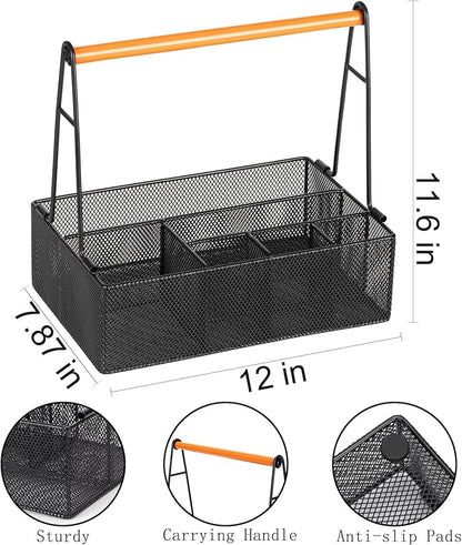 Paper Plate Organizer with Handle for Countertop, Metal Silverware Caddy for Cups, Napkins, Paper Plate and Utensil Holder, Cutlery Caddy for Party, Camping, Picnic (Black)