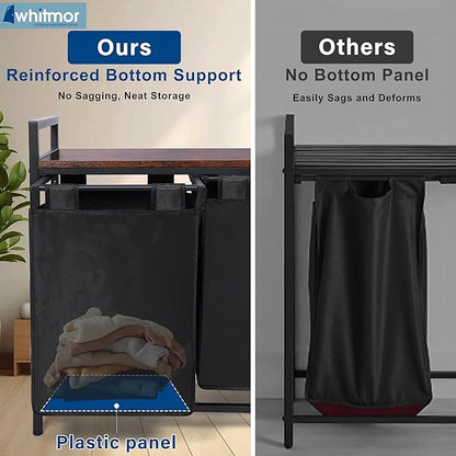 Whitmor Laundry Sorter, 138L Laundry Hamper with Shelf & 3 Removable Bags, 3 x 12.1 Gallons (46L), 36.4 x 13 x 28.4 Inches, Dirty Clothes Hamper Organizer for Laundry Room, Bathroom, Dorm, Black