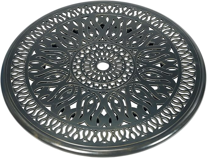 VIVIJASON 35.4" Cast Aluminum Lazy Susan Turntable, 360° Large Rotating Display Tray with Silent Bearings, Round Table Top Swivel Serving Plate with 2" Umbrella Hole for Outdoor Dining Table
