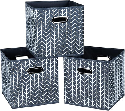 Fabric Cloth Storage Bins,Fabric Cube Organizer with Dual Handles Foldable Cube Storage Baskets for Home Bedroom Storage,Set of 3,(Grey Wave)