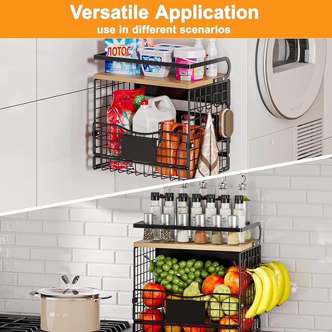Magneitc Shelf for Fridge,Fruit Vegetable Potato & Onion Organizers Storage Basket Bins,Magnetic Spice Rack for Refrigerator & Kitchen Countertop,Pantry and Cabinet