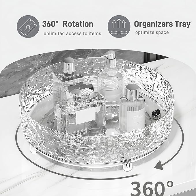Premium Lazy Susan Organizer,9 inch Turntable Organizer for Bathroom, Kitchen, Vanity, Countertop, Table Top, Cabinet, Pantry and Frige, Perfume, Skin Care, Makeup, Spice Organizer, 360° Rotating