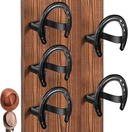 DoubleFill 5 Packs Cowboy Western Hat Rack Cowboy Hat Holder Hat Hanger Wall Mount Black Hat Hooks for Display Wall Decor Keeps Original Shape of Hat