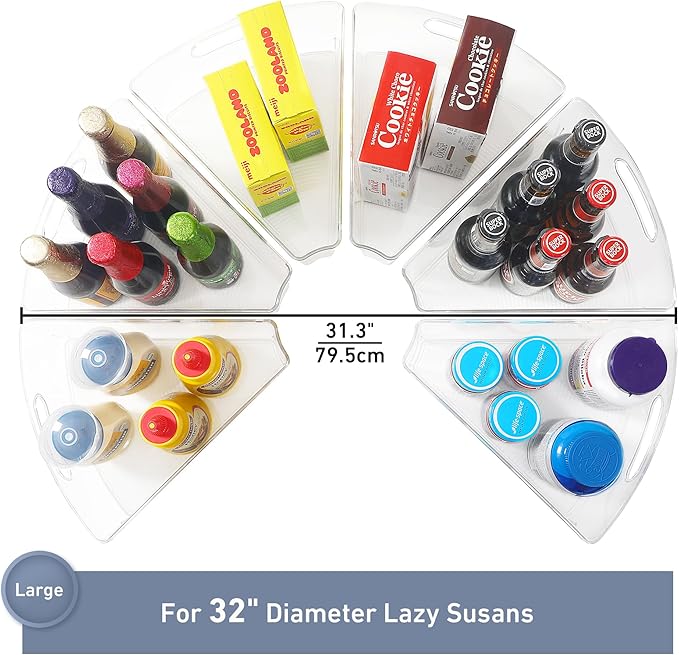 Leeden Lazy Susan Organizer for 32" Diameter Corner Lazy Susan, Plastic Kitchen Cabinet Storage Bins with Handle, 6 Packs, 1/8 Wedge - Food Safe, BPA Free