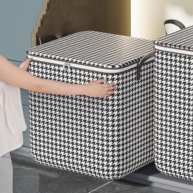Houndstooth Storage Bags, Quilt Storage, Wardrobe Organizer, Multi-Purpose, Non-Woven Fabric, Black, 180L, 60x35x30cm