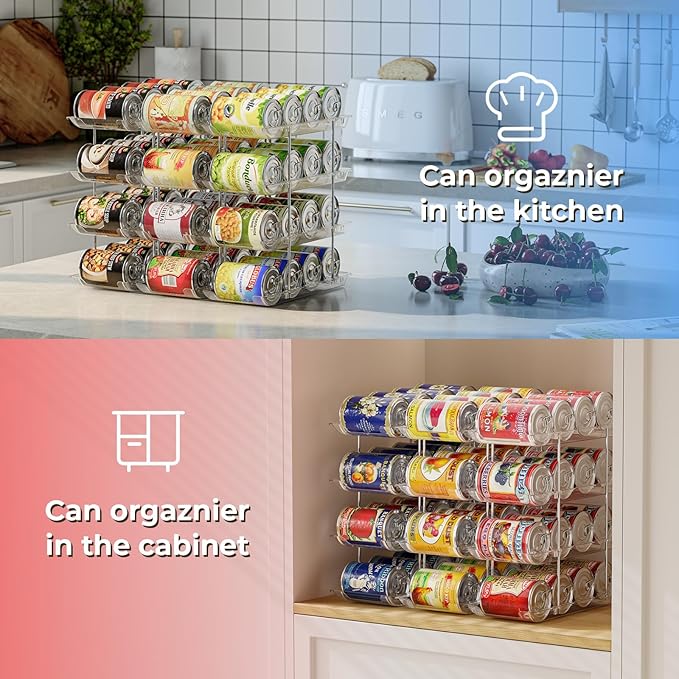 Can Organizer for Pantry Stackable AND Rolling Soda Can Dispenser for Refrigerator Soda Can Organizer