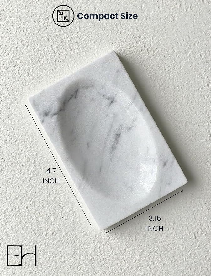 Marble Soap Dish for Shower - Stone Soap Tray Holder, Natural Soap Bar Holder Countertop Caddy, Marble Bathroom Accessories (Calacatta White)