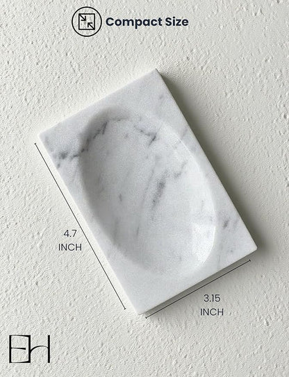 Marble Soap Dish for Shower - Stone Soap Tray Holder, Natural Soap Bar Holder Countertop Caddy, Marble Bathroom Accessories (Calacatta White)