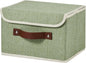 Storage Bins Box with Lids Decorative Cotton Linen Fabric Baskets Cubes with Handles PP Plastic Board Foldable Washable Lidded Clothing Shelf Closet Organizer Container (Light Green, Small)