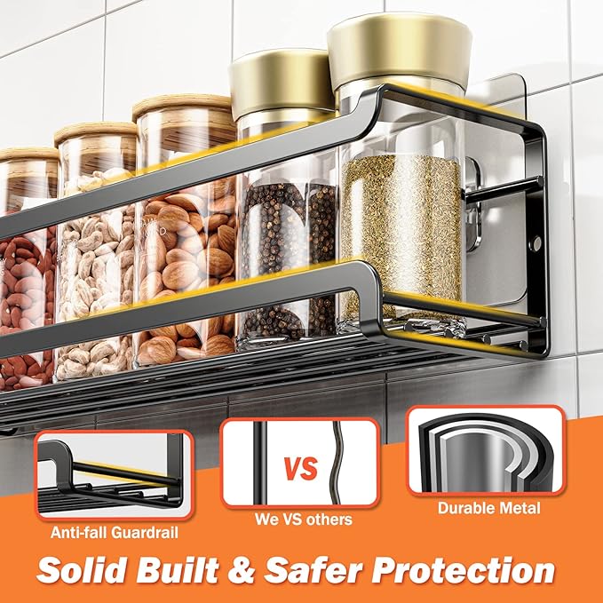 Bunoxea Spice Rack wall mounted 2 Pack, Space-Saving Spice Organizer for Spice Jars and Seasonings,Screw or Adhesive Hanging Spice Rack Organizer for Your Kitchen Cabinet,or Pantry Door