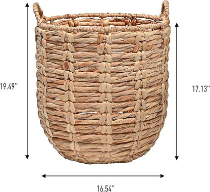 happimess BSK1003A Laurel Bohemian Hand-Woven Abaca Wicker Storage Basket with Handles, Seagrass Container for Decoration in Bedroom, Living Room, Laundry Room, Entryway, Natural