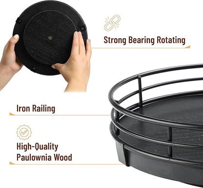 BAMBOO LAND- Lazy Susan Turntable Organizer, 9", Black, Lazy Susan for Table Top