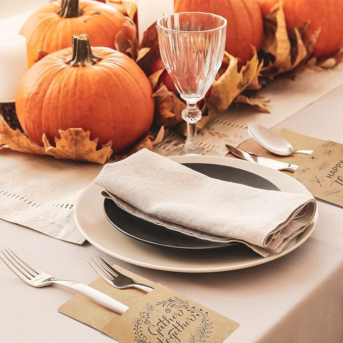Zhehao 60 Pcs Thanksgiving Cutlery Holder Set Thanksgiving Turkey Utensil Holder Party Utensil Holder Pockets for Autumn Fall Harvest Party Favor Supply Table Decor