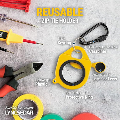 Zip Tie Holder, 2 Pack Yellow Cable Tie Holder Reusable, No.6 Lock Carabiner, Outdoor Use, ABS Plastic, Ziptie Organizer Clip for Electrician Tool Belt Wrap Heavy Duty Storage Container