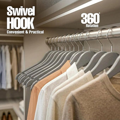Utopia Home Premium Wooden Hangers 30 Pack - Durable & Slim Coat Hanger - Suit Hangers with 360-Degree Rotatable Hook - Wood Hangers with Shoulder Grooves (Grey)